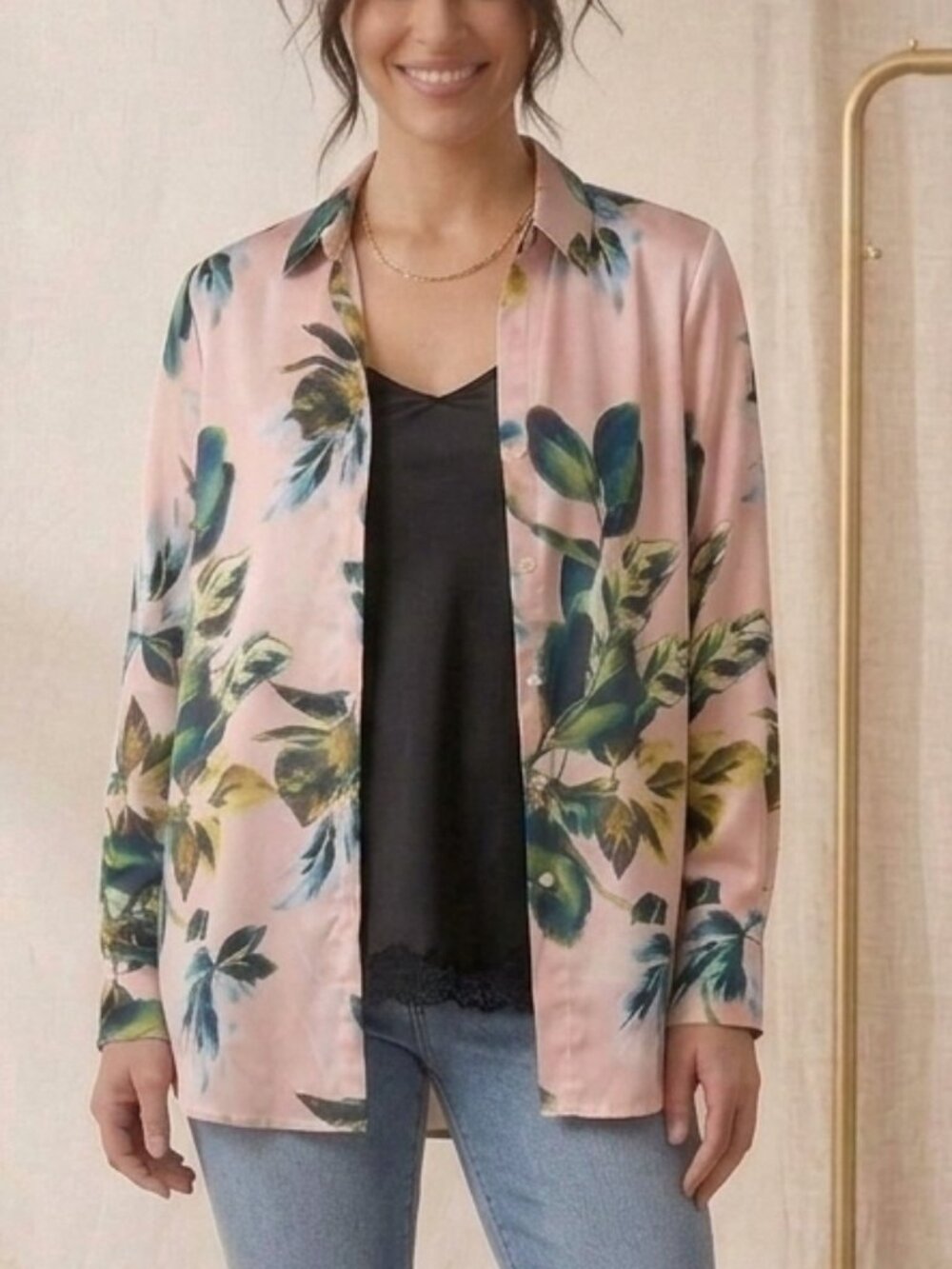 Worthington Pink Floral Button-Front Blouse